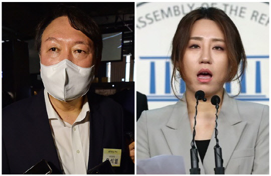 윤석열(왼쪽) 국민의힘 대선 후보와 조성은씨. 연합뉴스